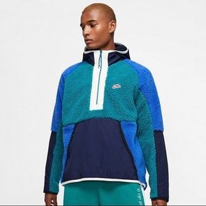 Mens Nike Sportswear Sherpa Half-Zip Hoodie Geode Teal/Obsidian/Game Royal